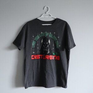 Disney Men's Sz Lrg Grey Star Wars Graphic Short Sleeve T-Shirt Stretch Top‎